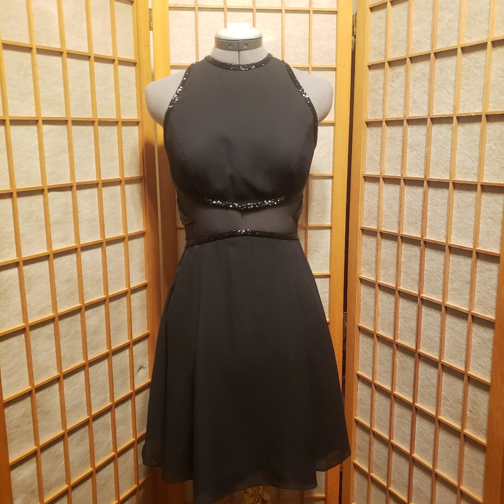 Peak Evenings Black Beaded Petite Dress